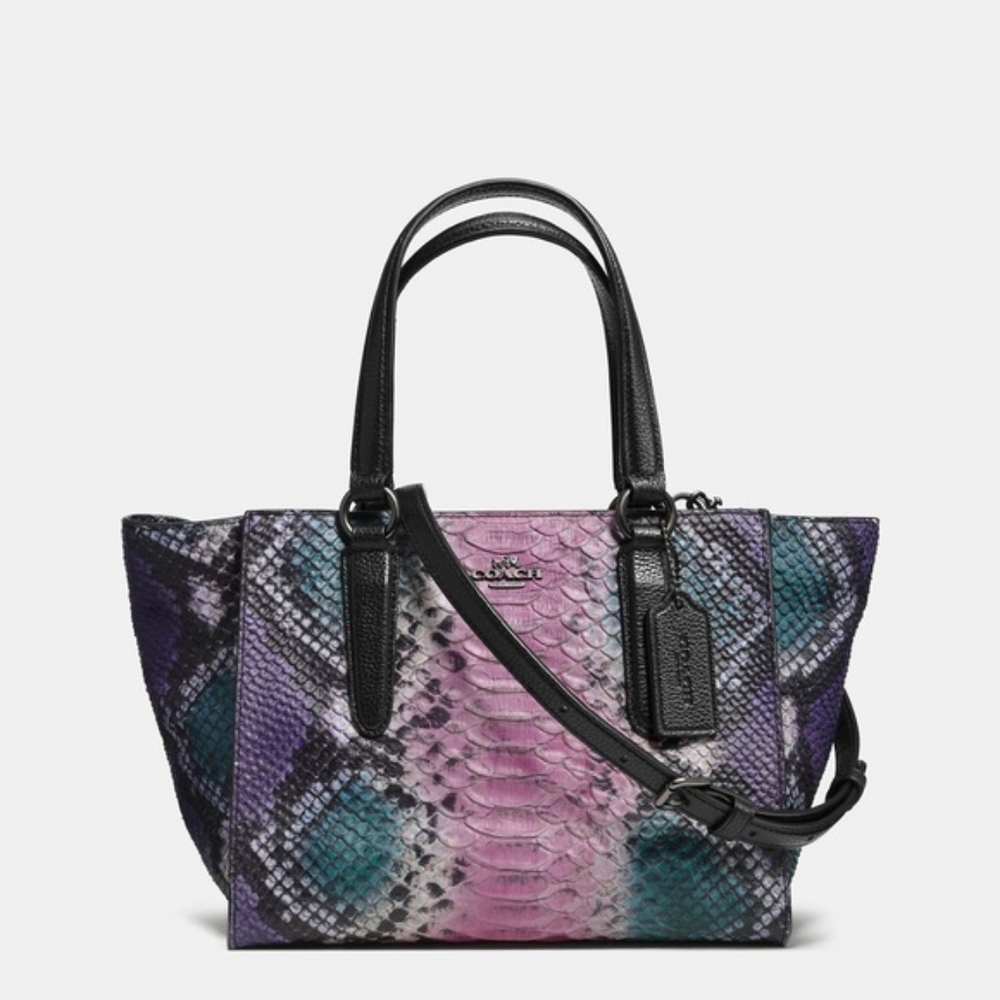 Coach Crosby Crossbody Carryall Purse in Purple Snakeskin Python
